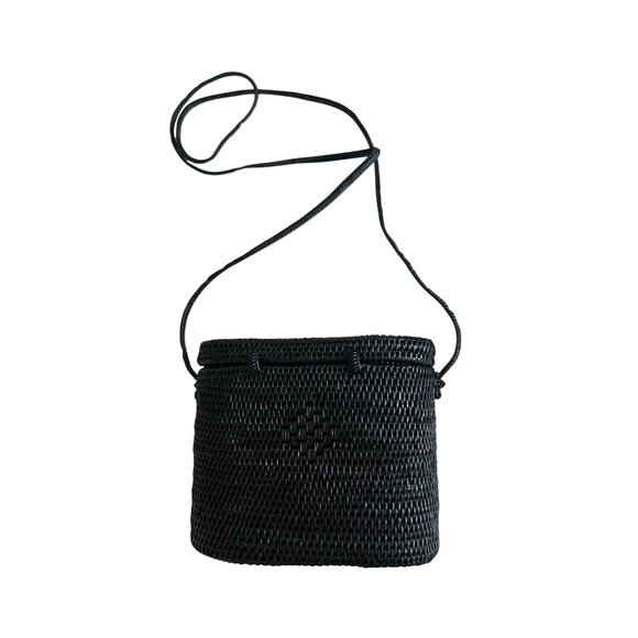 TLC Black Straw Woven Summer Crossbody Picnic Bag - Picture 5 of 10